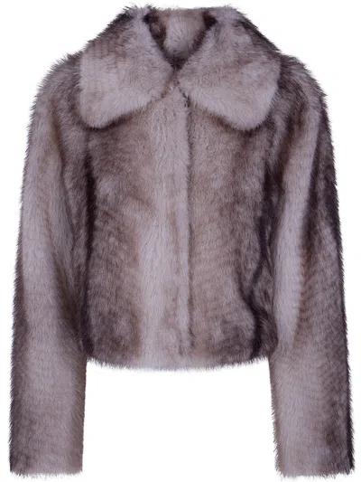 Twinset Coat Eco Fur Bomber Coat In Blue
