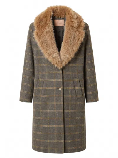 Twinset Double-breasted Plaid Wool Coat In Multi