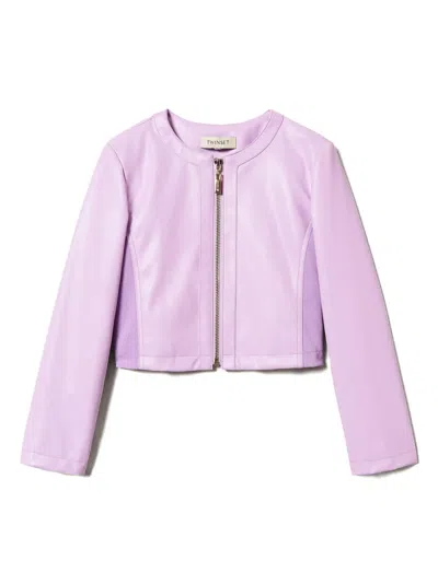 Twinset Kids' Coated Zip-up Jacket In Purple