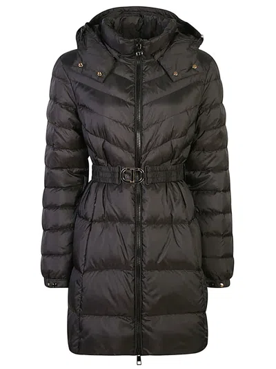 Twinset Hooded Belted Puffer Coat In Black