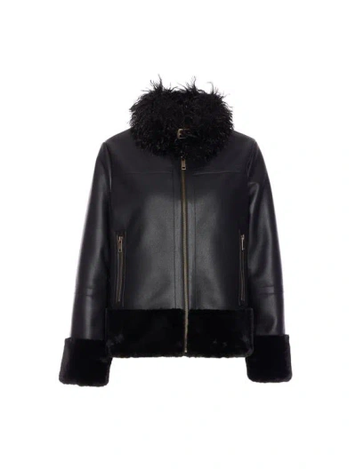 Twinset Blouson Effet Cuir Avec Fausse Fourrure In Black