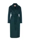 Twinset Long Textured Coat Belted Waist In Green
