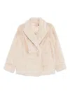 Twinset White Double-breasted Coat With Peak Revers In Ecofur Woman In Animal Print