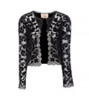 Twinset Floral Lace Velvet Jacket With Sheer Sleeves In Black