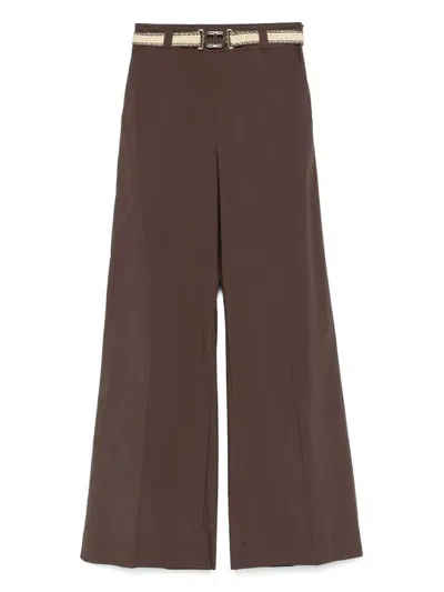 TWINSET COFFEE BROWN COTTON BLENDED TROUSERS