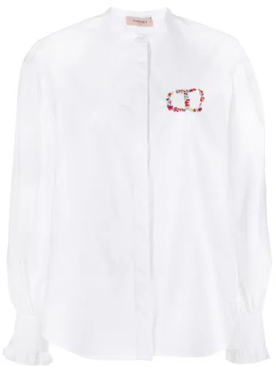 Twinset Collarless Long-sleeved Shirt In Weiss
