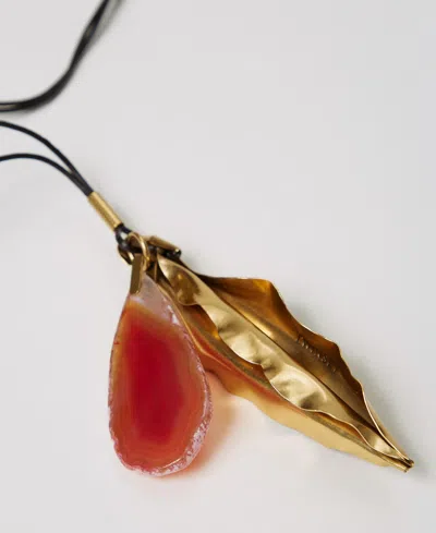 Twinset Collier Avec Pendentif En Feuille Et Pierre