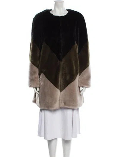 Pre-owned Twinset Colorblock Pattern Faux Fur Jacket In Black
