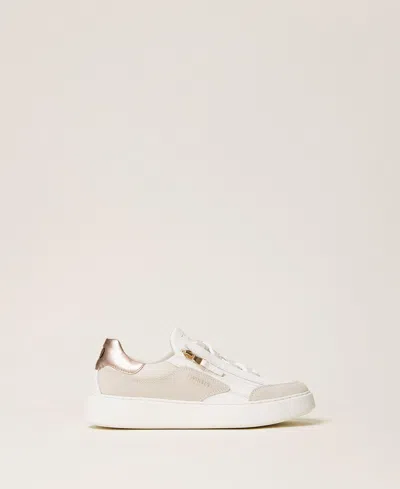 Twinset Colour Block Leather Trainers In Neutral