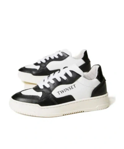 Twinset Colourblock Leather Sneakers In White