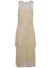Twinset Pleated Ruffled Gauze Long Dress In Neutrals