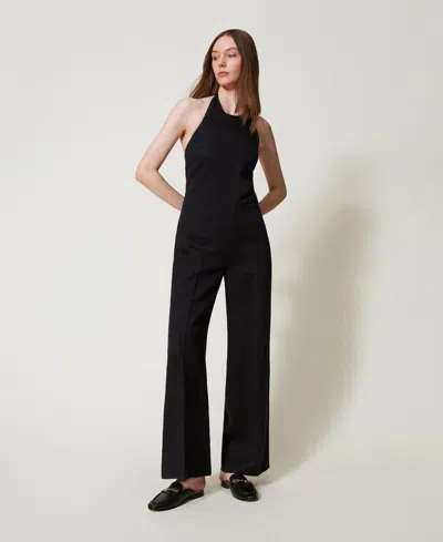 Twinset Combinaison En Lin Mélangé In Black