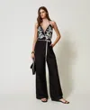 Twinset Combinaison En Lin Mélangé Avec Broderie In Black