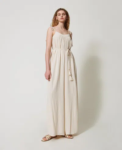 Twinset Combinaison Longue En Crépon Avec Ceinture In Neutral
