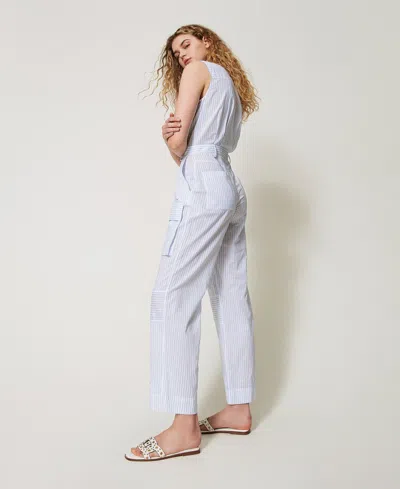 Twinset Combinaison Longue En Popeline Rayée In Blue