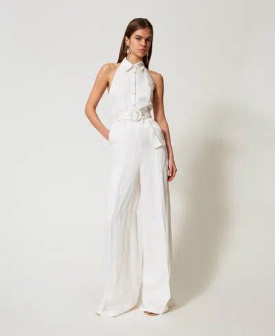 Twinset Combinaison Longue En Satin Jacquard In White