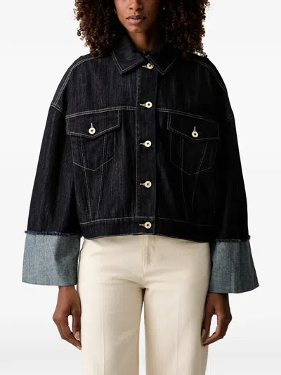 Twinset Contrast-stitch Raw-edge Denim Jacket In Blue