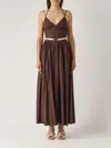 Twinset Coffee Brown Cotton Blended Long Dress With Belt Waist In Caffe