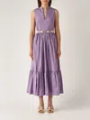 Twinset Long Poplin Dress With Flounce And Belt In Lavanda