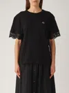 Twinset T-shirt With Lace Sleeves In Nero