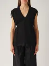 Twinset Black Cotton Blended Top With Rear Tie Fastening In Nero
