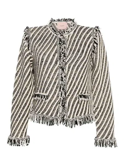 Twinset Fringed Jacquard Jacket In Multicolour