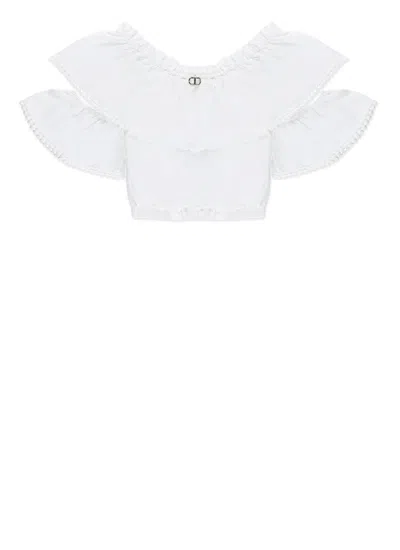 Twinset Kids' Cotton Blend Blouse In White