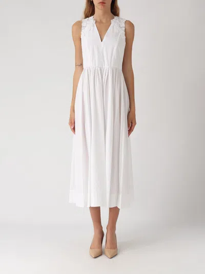Twinset Cotton Dress In Bianco