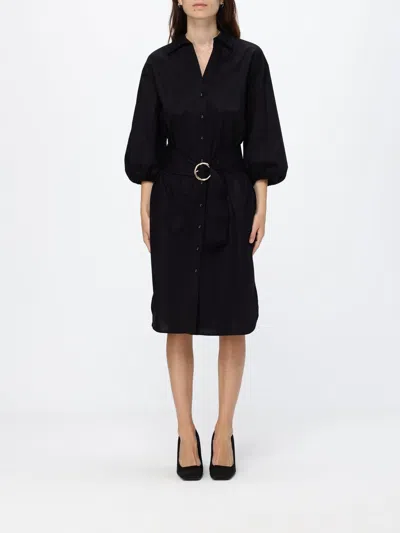 Twinset Cotton Midi Shirtdress With Puff Sleeves In Black