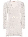 Twinset Twin-set Beige Lace Mini Dress With Scalloped Hem