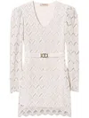 Twinset Beige Dress With Metallic Logo Plaque And Waist Belt In Beige