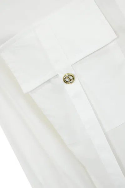 Twinset Cotton Poplin Shirt In Bianco Ottico
