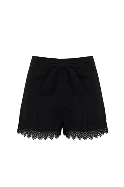 Twinset Cotton Shorts With Embroidery In Nero
