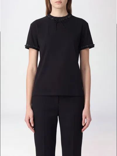 Twinset Cotton Short-sleeved T-shirt With Bow Application On The Neck In Black