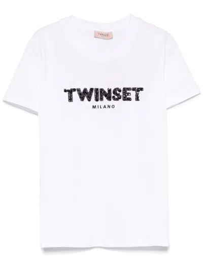 Twinset Cotton T-shirt In White With Print