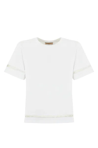 Twinset Cotton T-shirt With Embroidered Logo In Weiss