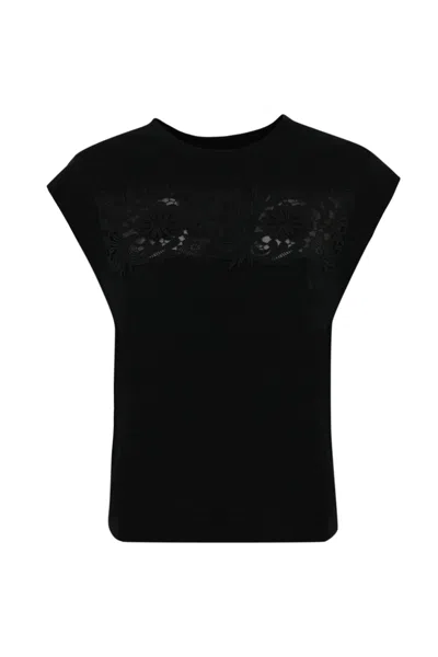 Twinset Cotton T-shirt With Lace Application In Nero