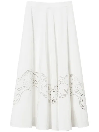 Twinset Twin-set Maxi Skirt With Delicate Lace Trim In White