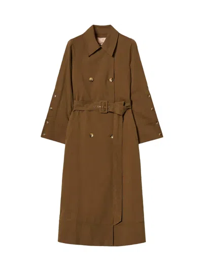 Twinset Cotton-blend Gabardine Trench Coat In Brown