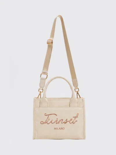 Twinset Cow Print Cotton Canvas Bag In Neutral