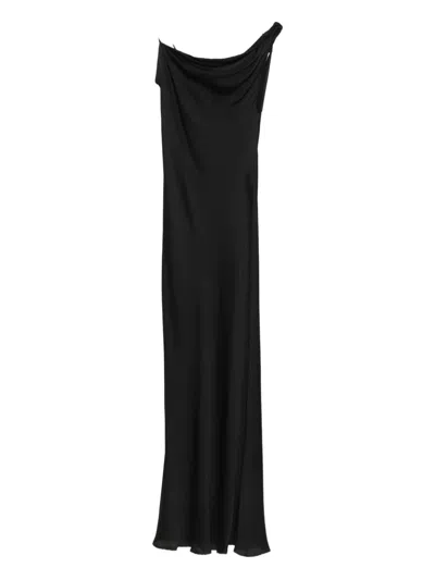 Twinset Cowl-neck One-shoulder Midi Dress In Black