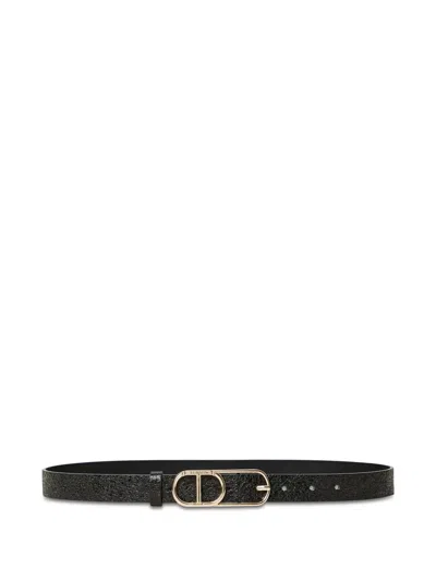 Twinset Cracked-effect Leather Belt In Black