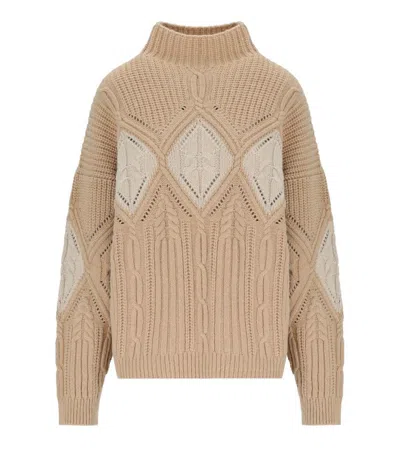 Twinset Cratere Beige Turtleneck Jumper In Animal Print