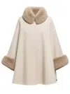 Twinset Fur Trim Cape In Neutral