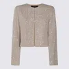 Twinset Beige Sequin Jacket With All-over Fau-pearl Embellishments In Neutral