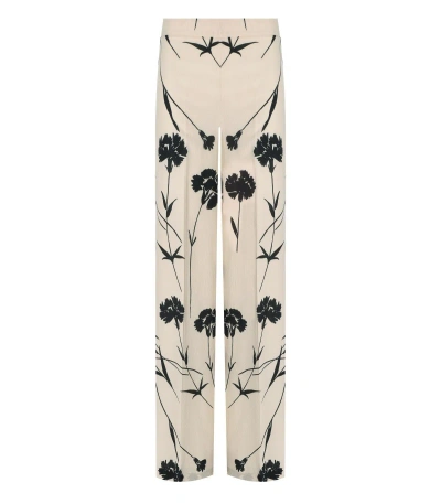 Twinset Cream Floral Wide Leg Trousers In Beige