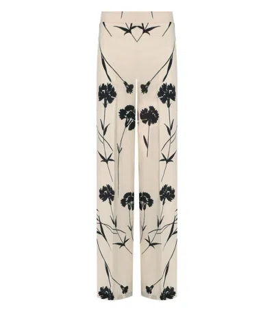 Twinset Cream Floral Wide Leg Trousers In Beige
