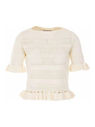 Twinset Cream Knitted T-shirt In Neutral