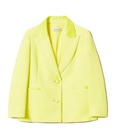 Twinset Crepe And Satin Blazer In Yellow