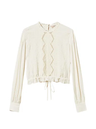 Twinset Crêpe Blouse With Floral Embroidery In White